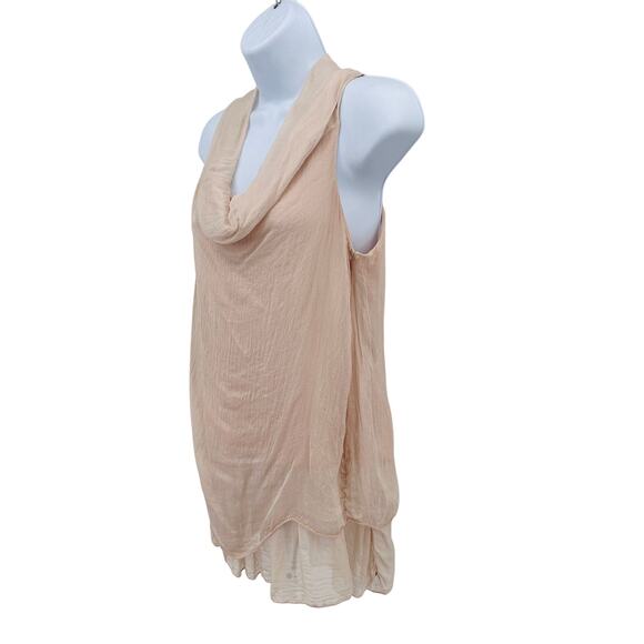 Cosmo Silk Blouse Womens M Light Pink Cowl Neck Layered Sleeveless Lightweight - Picture 3 of 5